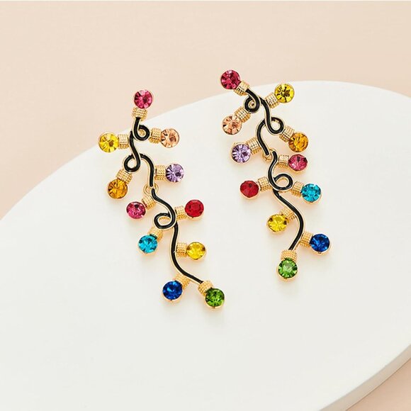 🆕 Women Yellow Christmas Dangle Earrings Colorful Light Bulb Tree Drop Jewelry - Picture 3 of 6